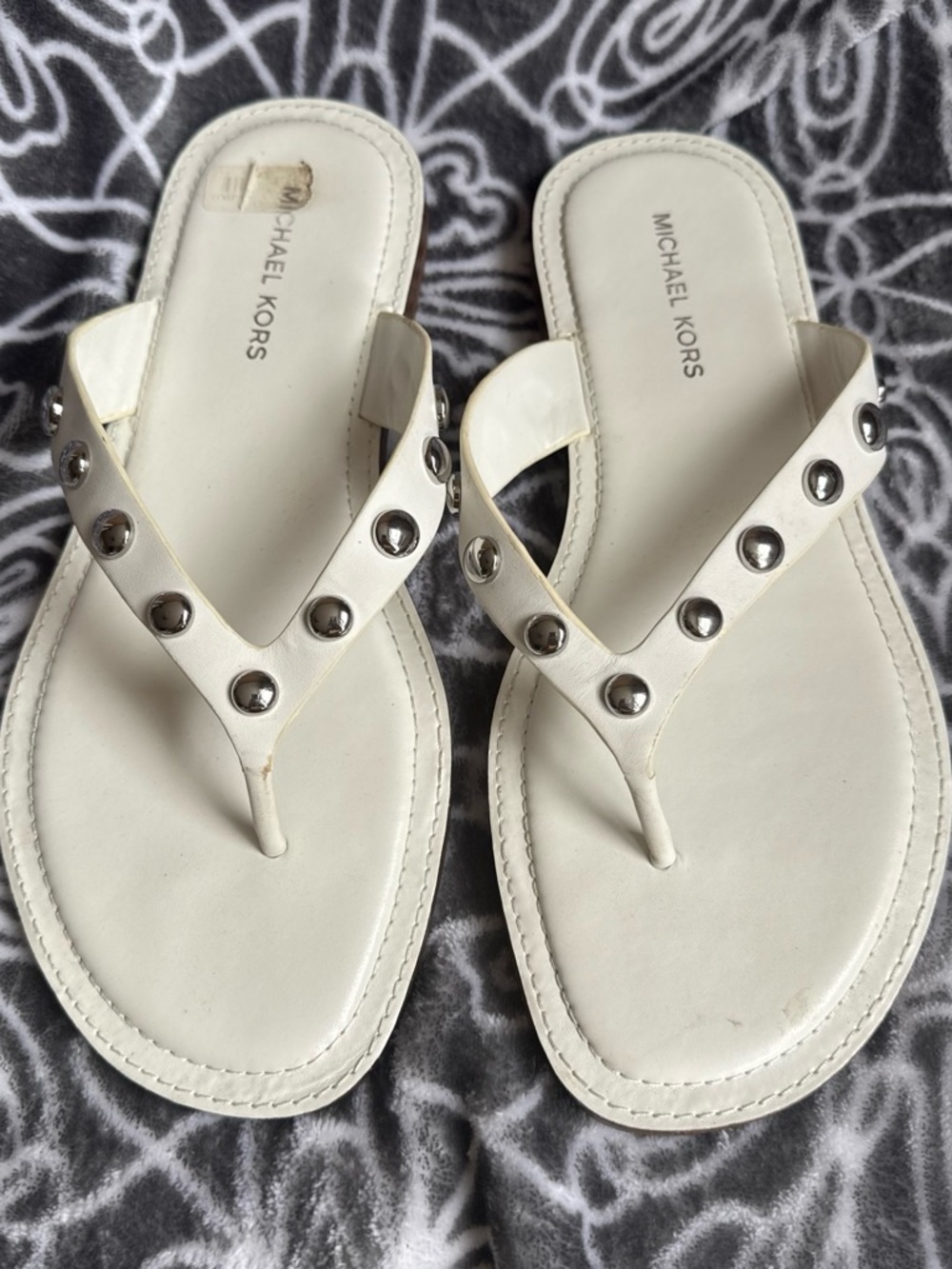 Michael Kors White Studded Flip Flop Sandals